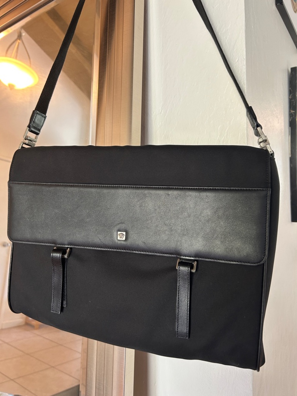 Versace Black Messenger Bag with Leather Flap